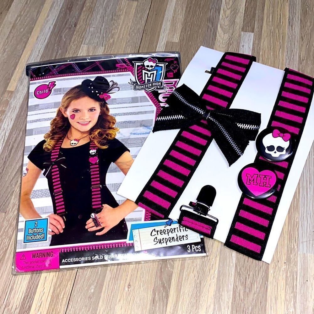 Monster High doll Pink Black Skulls suspenders dress up punk goth cosplay Nwt